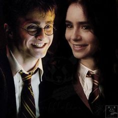 two people dressed in harry potter outfits posing for a photo with one person wearing glasses and the other smiling