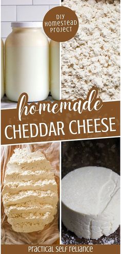 homemade cheddar cheese is shown in this collage