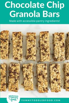 chocolate chip granola bars with text overlay