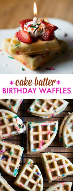 cake batter birthday waffles on a white plate