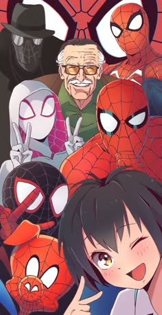 spider - man and his friends are posing for the camera