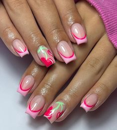 Biab French Tips, Valentines Nails French, Nail Inspo Hello Kitty, Duck Nails Short, French Tip Nails Pink, Azul Nails, Nails Sanrio, Nails Freestyle, Nails Airbrush