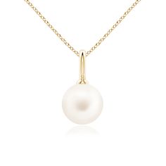 The Freshwater cultured pearl catches all the attention with its classic allure. This simple and versatile solitaire pendant is set in 14k yellow gold. Classic Yellow Gold Pearl Drop Necklace, Classic Yellow Gold Pearl Necklace With Charm, Classic 14k Gold Pearl Necklace, Classic 14k Yellow Gold Pearl Necklace, Classic Yellow Gold Pearl Necklace With Round Pendant, Classic 14k Gold Pearl Necklace With Round Pendant, Classic 14k Gold Pendant Pearl Necklace, Classic Pearl Pendant Necklace, Classic Pearl Necklace With Round Pendant And Pearl Charm