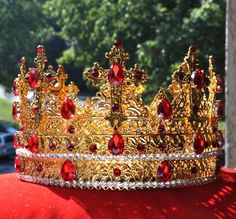 "Big Cross King Crown, Male Crown, Men's Crown, Crowns and Tiaras, Gold, Medieval, Head Accessories, Custom Crown, Renaissance Baroque Crown This is great handmade medieval style crown. Unique design and fine jewelry quality of work. Great accent for kings or queens or other noble character, great accessory for both events and regular usage. - Crown is made to fit head circumference - Higher point 7\" ( 18 cm) Ready to ship" Wedding Crown For Men, King Crown Aesthetic, Male Crown King, Spiderman Wedding, Crown Male, Crowns For Men, Crown For Men, King Crowns, Celtic Crown