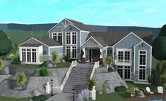 this is an artist's rendering of a house in the country side with steps leading up to it