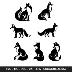 six fox silhouettes in different poses