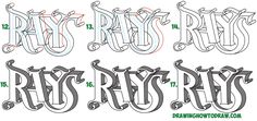 some type of lettering that has been drawn in different styles and colors, including the letters as