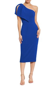 Dress the Population Tiffany One-Shoulder Midi Dress | Nordstrom Gaun Koktail, Tiffany Dresses, Wedding Guest Outfit Fall, Fall Wedding Guest, One Shoulder Midi Dress, Fall Wedding Guest Dress, Hugging Silhouette, Midi Sheath Dress, Dress The Population