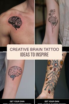 four different types of tattoos with the words creative brain tattoo ideas to inspire