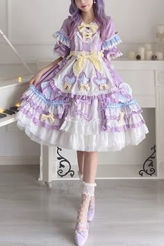 Fabric: Polyester Style types: Sweet Lolita Season: Spring, Summer, Autumn, Winter Include: Dress*1 (Any of the accessory is not included.) Size (IN) Bust Sleeve Length Shoulder Width Length S 34.65 10.63 14.57 36.22 M 37.01 11.42 14.96 38.19 L 38.58 12.20 15.35 39.76 Size (CM) Bust Sleeve Length Shoulder Width Length S 88 27 37 92 M 94 29 38 97 L 98 31 39 101