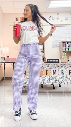 Pink Shirt Day Outfit, Converse Teacher Outfit, Dress Like A Student Day For Teachers, Cute Teacher Fits, Summer Teacher Outfits Elementary, Shein Teacher Outfits, Teacher Aesthetic Female, Colorful Teacher Outfits