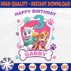 paw patrol birthday card with the number three on it and paw patrol characters in front