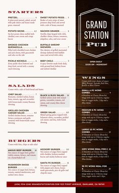 a menu for a restaurant or bar