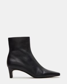 DELVIE Black Leather Kitten Heel Ankle Boot | Women's Booties – Steve Madden Pointed Sock Boots, Rich Girl Fashion, Kitten Heel Ankle Boots, Europe 2024, Women's Booties, Fall 24, Young Professional, Leather Wear, Fashion 2024