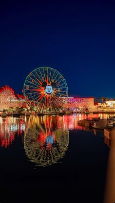 Photo: @happiestplacephotography on instagram #Disneyland #californiaadventure #mickey #Pixar #palaround #ferriswheel #incredicoaster #night #sky #disney #photo #wallpaper #California #anaheim #amusement #theme #park #ride #attraction #instagram #aesthetic #view #travel #photography #Pier #water #reflection Pixar Pier Aesthetic, Anaheim California Aesthetic, Pixar Pier, Water Reflection, Anaheim California, Disney California Adventure