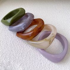 Gaia Bracelets (More Colors Inside) – Pink Plastic Babez Royal Rings, Marble Rings, Plastic Bangles, Resin Bangles, Gold Leaf Earrings, Color Wave, Chunky Bracelets, New Retro, Geometric Ring