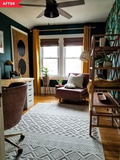 a living room filled with furniture and a white rug