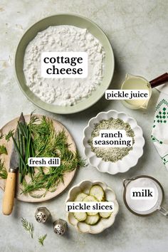 ingredients to make cottage cheese on a table