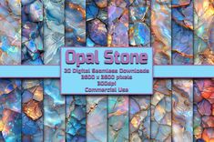 opal stone digital paper pack with blue and purple colors for scrapbooking, wallpaper or background design