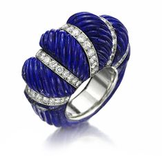 A Carved Lapis Lazuli and Diamond Ring, Cartier, circa 1950 - FD Gallery Diy Gothic, Geek Jewelry, Bullet Jewelry, Bracelets Silver, Punk Art, Steampunk Diy, Jewelry Lockets, Pearl And Diamond Earrings