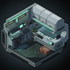 the interior of a space ship is depicted in this low - poly style illustration,