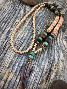 Long aventurine copper beaded mala style necklace / copper feather wood bead necklace / OOAK statement long opera length Girlfriend Necklace Gift, Boho Jewelry Diy, Green Aventurine Necklace, Jewelry Rustic, Glow Jewelry, Jewlery Necklace, Copper Wood, Diamond Bar Necklace, Aventurine Necklace