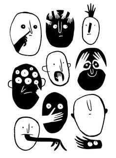 black and white drawings of people with different facial expressions