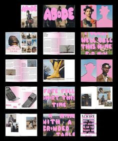 a collage of pink and black images with the words abbe written in different languages