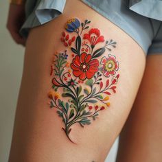 Wildflower Tattoo Vector Pack Mexican Embroidery Tattoo Flowers, Uff Da Tattoo, Folksy Tattoos, Folk Art Flowers Tattoo, Mexican Inspired Tattoos For Women, Polish Tattoo Ideas, Pyrex Tattoo, 50s Tattoo, Quilt Tattoo