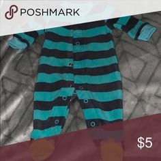 Carter’s Simply Joy onesie Teal and gray striped footed fleece onesie.  Never worn. Carter's One Pieces Footies Teal And Gray, Teal And Grey, Grey Stripes, Onesies, Animal Print, One Piece, Outfit Inspo