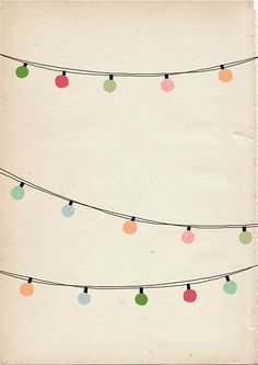 an old fashioned christmas card with colored balls on a string and lights attached to it