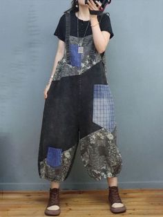 Accessory: No Overview: (1)Adjustable Straps Fit &Sizing: Non- Stretchable #overall #patchwork #dungarees #summer Patchwork Overalls, Floral Overalls, 90s Overalls, Overalls 90s, Denim Patterns, Dungarees, Make You Feel, Black Blue, Kimono Top