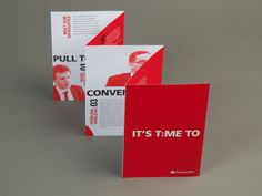 three red and white brochures with the words it's time to