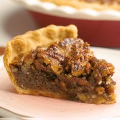 a slice of pecan pie on a plate