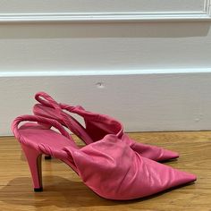 Worn Once - Bottega Veneta Crinkled Glossed Leather Slingbacks Size - 37 Color - Milk (Pink). Bottega Veneta Shoes, Slingback Heels, Slingbacks, Slingback Heel, Bottega Veneta, Shoes Women Heels, Shoes Heels, Milk, Size 7