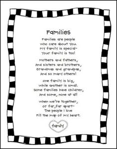 a black and white photo with the words families on it, in front of a checkered frame