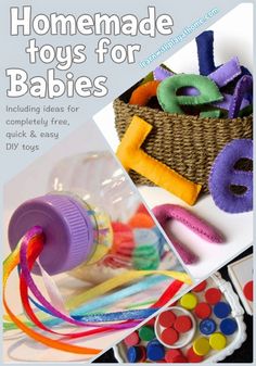 the cover of a book with toys for babies in it and an image of a basket