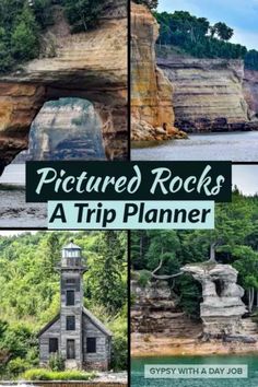 the cover of a trip planner with pictures of rock formations and trees in the background