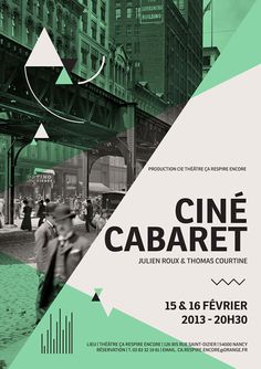 a poster for the film cine cabaaret with people walking in front of buildings