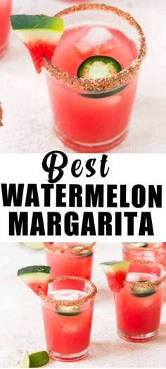 4 glasses of spicy watermelon margarita Watermelon Jalapeno Margarita, Watermelon Tequila, Frozen Watermelon Margarita, Watermelon Margaritas, Watermelon Cocktail, Watermelon Drink, Watermelon Margarita, Spicy Margarita, Dessert For Two