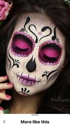 Pink Catrina Makeup, Sugar Skull Costume Outfit Diy, Make Up Catrin, Sugar Skull Makeup Easy, Easy Sugar Skull Makeup Simple Kids, La Catrina Makeup Easy, Katrina Makeup La Catrina, Candy Skull Makeup, Deer Halloween Costumes