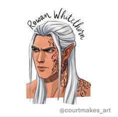 a drawing of a man with white hair and tattoos