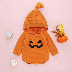 Brand New Unisex Infant Size 6-12 Months Absolutely Adorable. Super Soft Acrylic Sweater. While There Is A Jack-O-Lantern Face On Front & Sweater Is Pumpkin Orange. Why Wait Until Fall Or Halloween, This Is Cute Enough To Wear Year Round Cutest Hoodie Hat Ever With Tassel End. One Button At Neck. 3 Button Snap Crotch Boutique Beauty. Must See In Person Great Baby Shower Gift Or Halloween Dress Up Or Baby Photos Or Prop #Halloweenbaby #Fallhoodie #Autumn #Jackolantern #Fallyall #Halloween Halloween Romper, Unisex Onesies, Baby Hoodie, Halloween Boys, Baby Boy Romper, Fall Hoodies, Baby Halloween Costumes