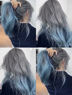 Blue And Grey Hair Color, Steel Blue Hair Color, Subtle Hair Color For Black Hair, Ashy Blue Hair, Blue Hair Balayage, Ash Blue Hair, Blue Grey Hair, Fall Blonde Hair Color