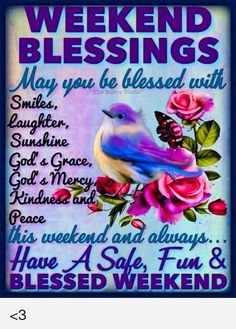 a blue and white sign with pink roses on it that says, weekend blessing may you be