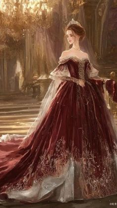 Royal Coronation Aesthetic, Fantasy Coronation Gown, Royal Coronation Gown, Coronation Dress Gowns, Anime Queen Dress, Royal Dresses Aesthetic, Royal Aesthetic Dress, Victorian Royal Dress, Old Ball Gowns