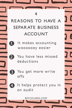 the four steps to prepare business accounts for an upcoming job or project, with text that reads 4 reasons to have a separate business account