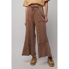 Chill Vibes Mineral Washed Terry Knit Wide Leg Pants in Choco Brown Chillin' just got a whole lot easier with these feeling-good wide-leg pants! These pants are crafted from mineral-washed terry knit fabric, creating a comfortable and stylish wide-leg silhouette. These pants feature side pockets, lined detailing, and a drawstring elastic waistband, creating a secure and flattering fit. With their easy fit and stylish design, these pants are perfect for everyday wear. Item Deets: 100% Cotton Hand wash cold Hang to dry Stretchy waistband Size Info: Small Waist:28" Length:37" Inseam:27" Medium Waist:30" Length:38.5" Inseam: 28.5" Large Waist: 32" Length:40" Inseam: 30" Shop all your favs + all the new at shoppoppyandseed.com + receive 15% off your first order! ❤ Return Policy: Even Exchange o Knit Wide Leg Pants, Consuela Bags, Bohemian Pants, Umgee Dress, Chill Vibes, Love Clothing, Feeling Good, Plus Dresses, Sweater Making