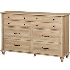 a large wooden dresser with drawers and knobs