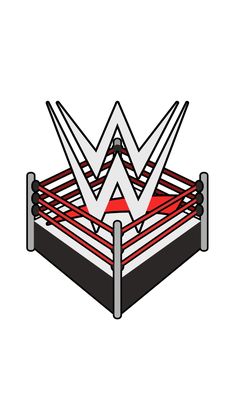 a drawing of the wwe logo on top of a black and white wrestling ring with red stripes